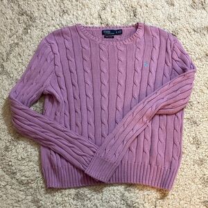 Polo by Ralph Lauren Pink and Purple Cable Knit Crew Neck Sweater